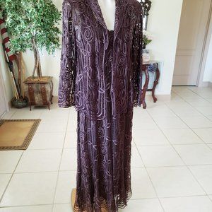 Soulmates Brown Battenburg Lace Evening Gown